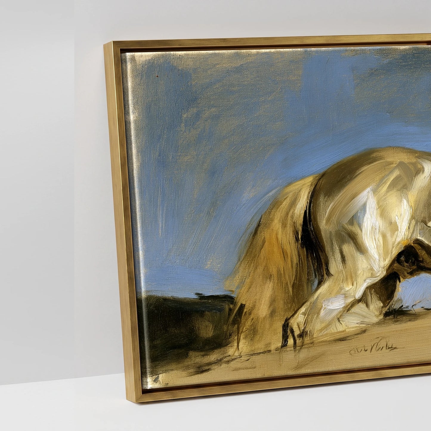 Wild Mountain Gallop - artwork detail in an antique gold float frame