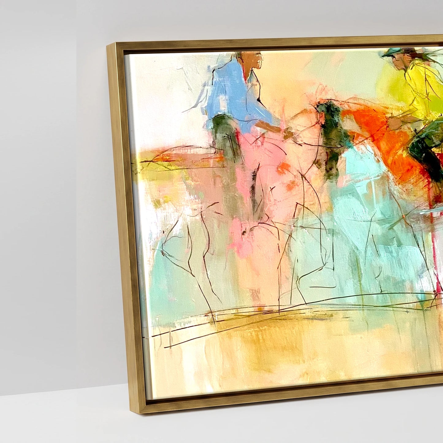 The Vibrant Canter - artwork detail in an antique gold float frame