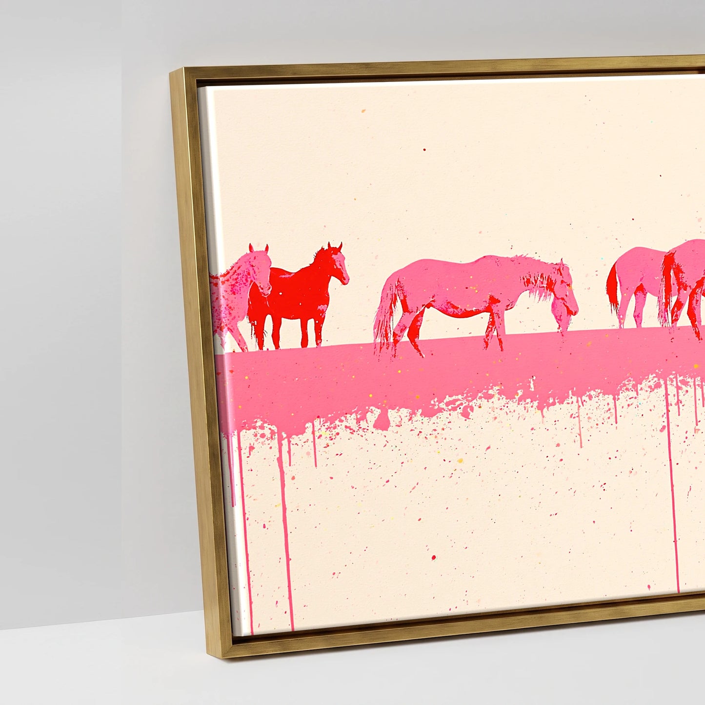 Vibrant Equine Wash - artwork detail in an antique gold float frame