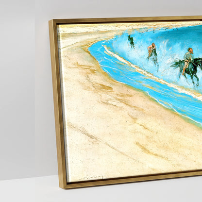 Galloping Through the Surf - artwork detail in an antique gold float frame