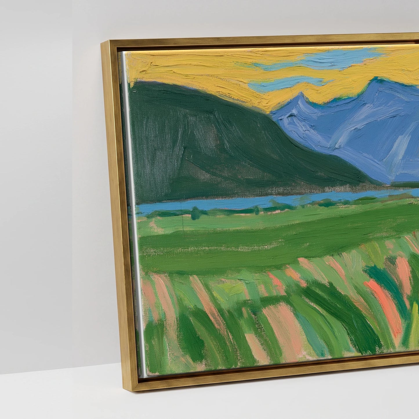 Vibrant Mountain Pasture - artwork detail in an antique gold float frame