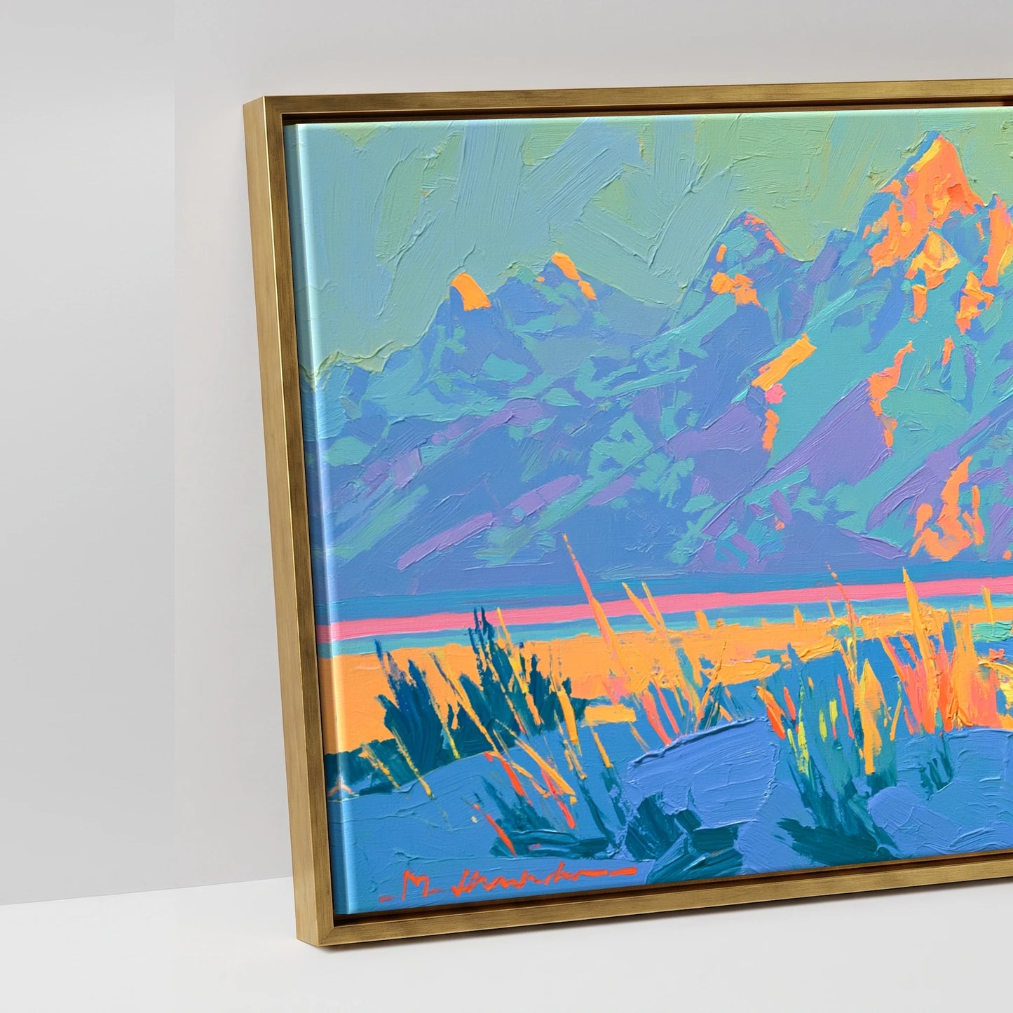Wild Cobalt Range - artwork detail in an antique gold float frame