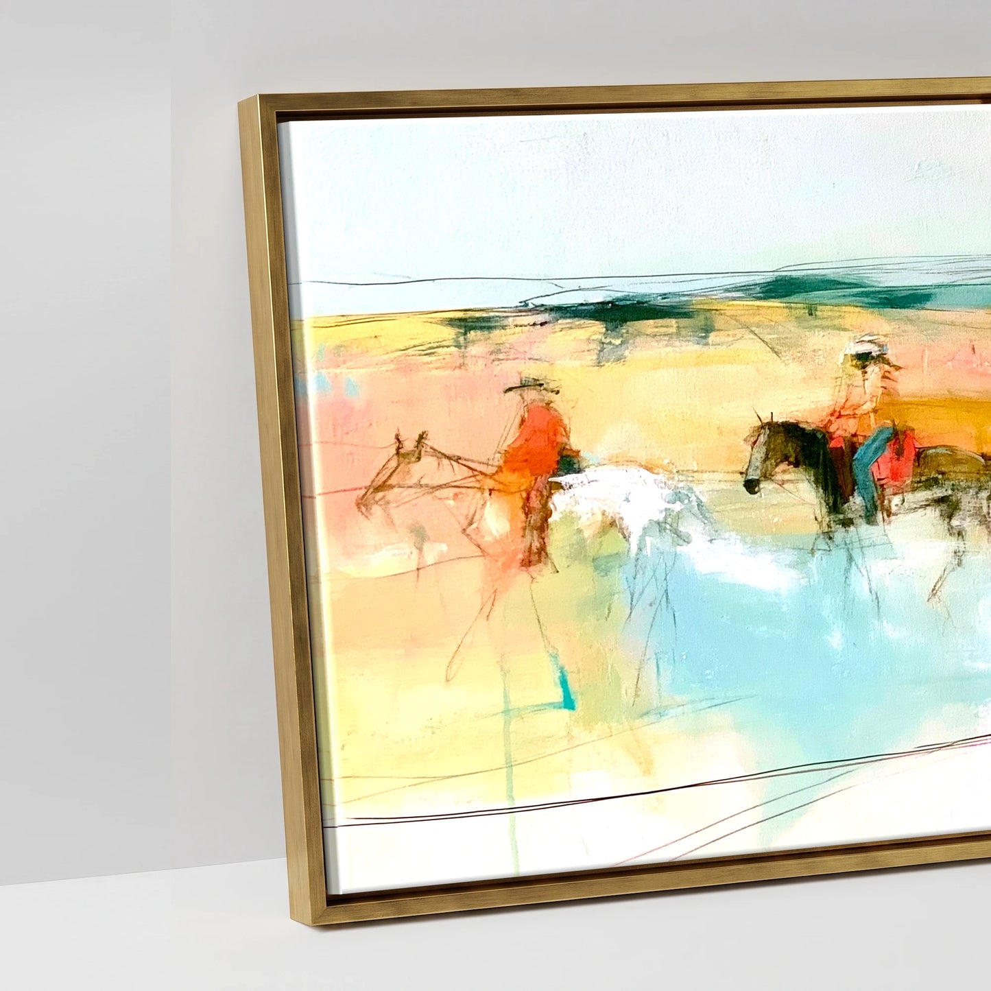 Vibrant Coastal Ride - artwork detail in an antique gold float frame