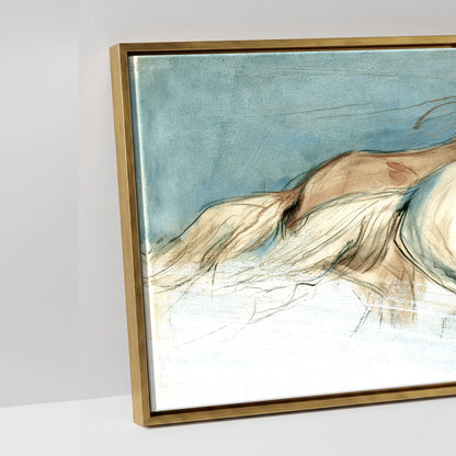 Teal Wash Gallop Study - artwork detail in an antique gold float frame