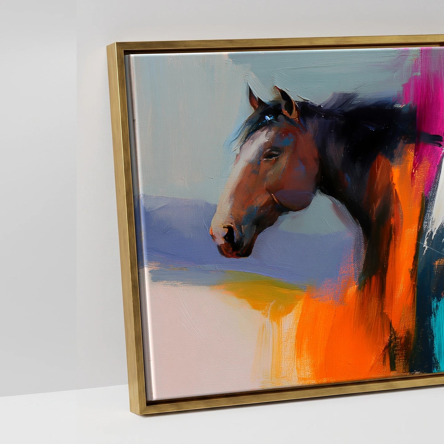 Vivid Equine Horizon - artwork detail in an antique gold float frame