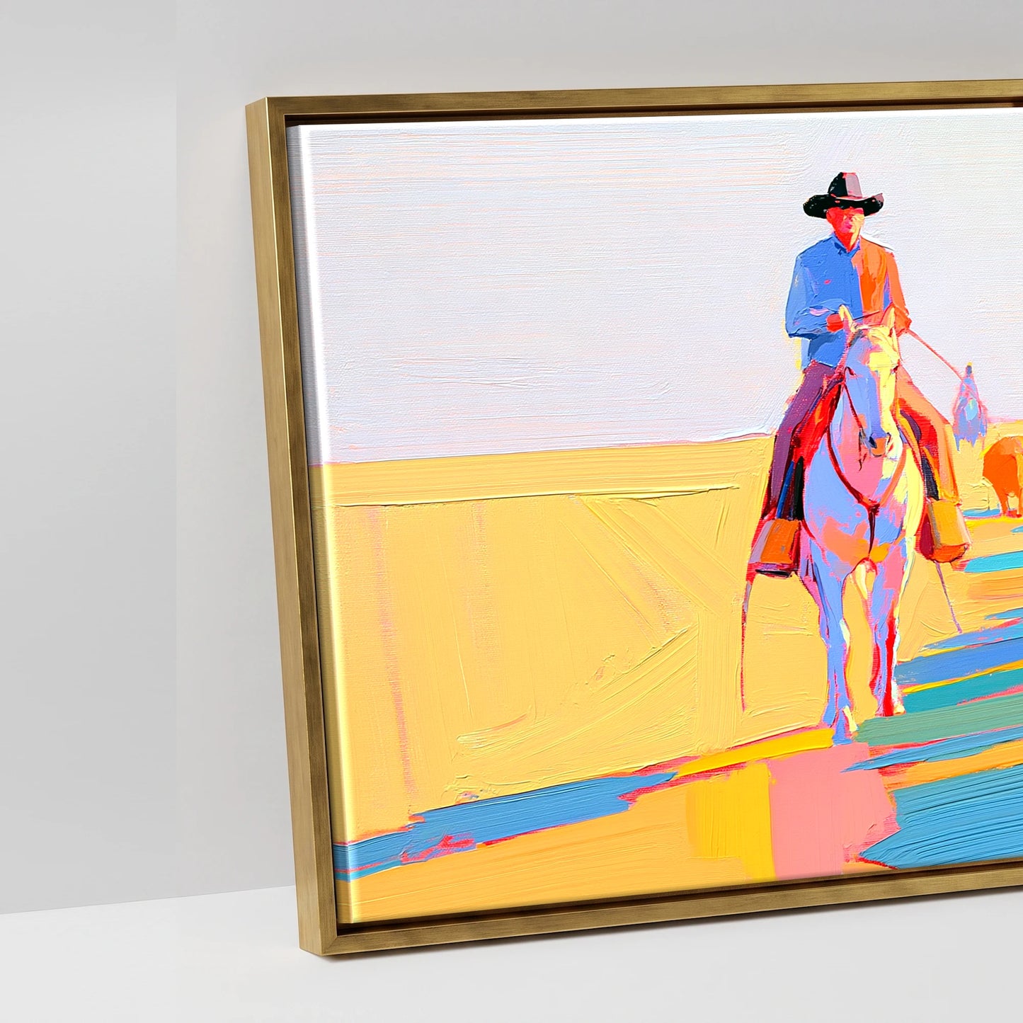Vibrant Cattle Drive - artwork detail in an antique gold float frame
