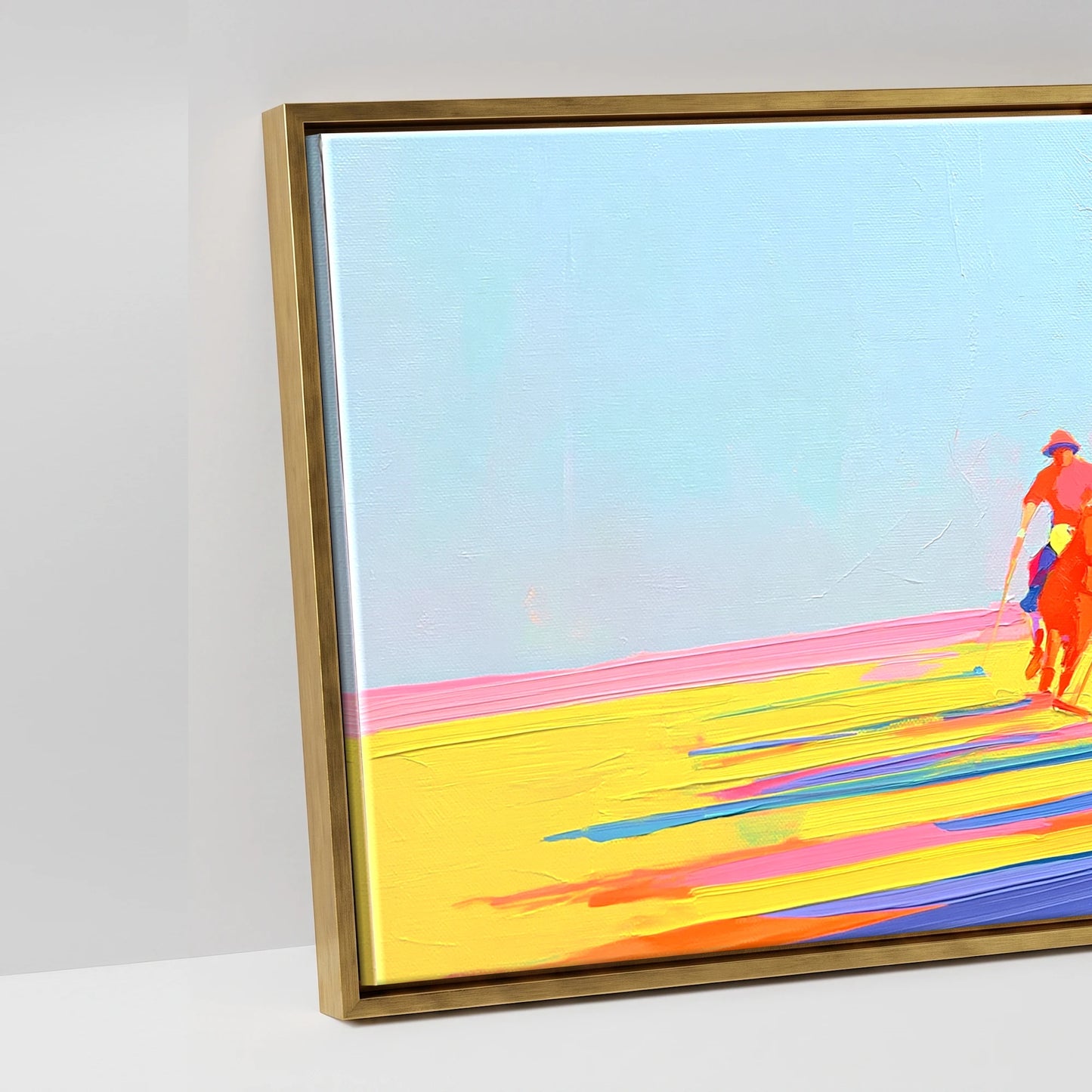 Technicolour Polo Charge - artwork detail in an antique gold float frame