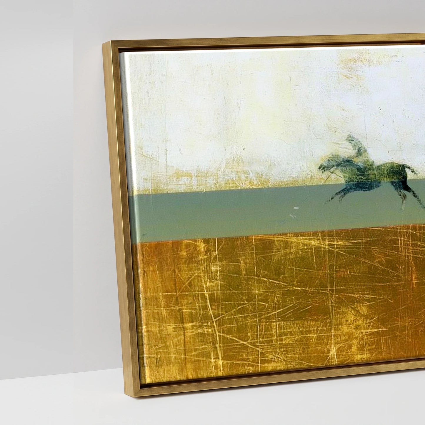 Pursuit in Gold - artwork detail in an antique gold float frame