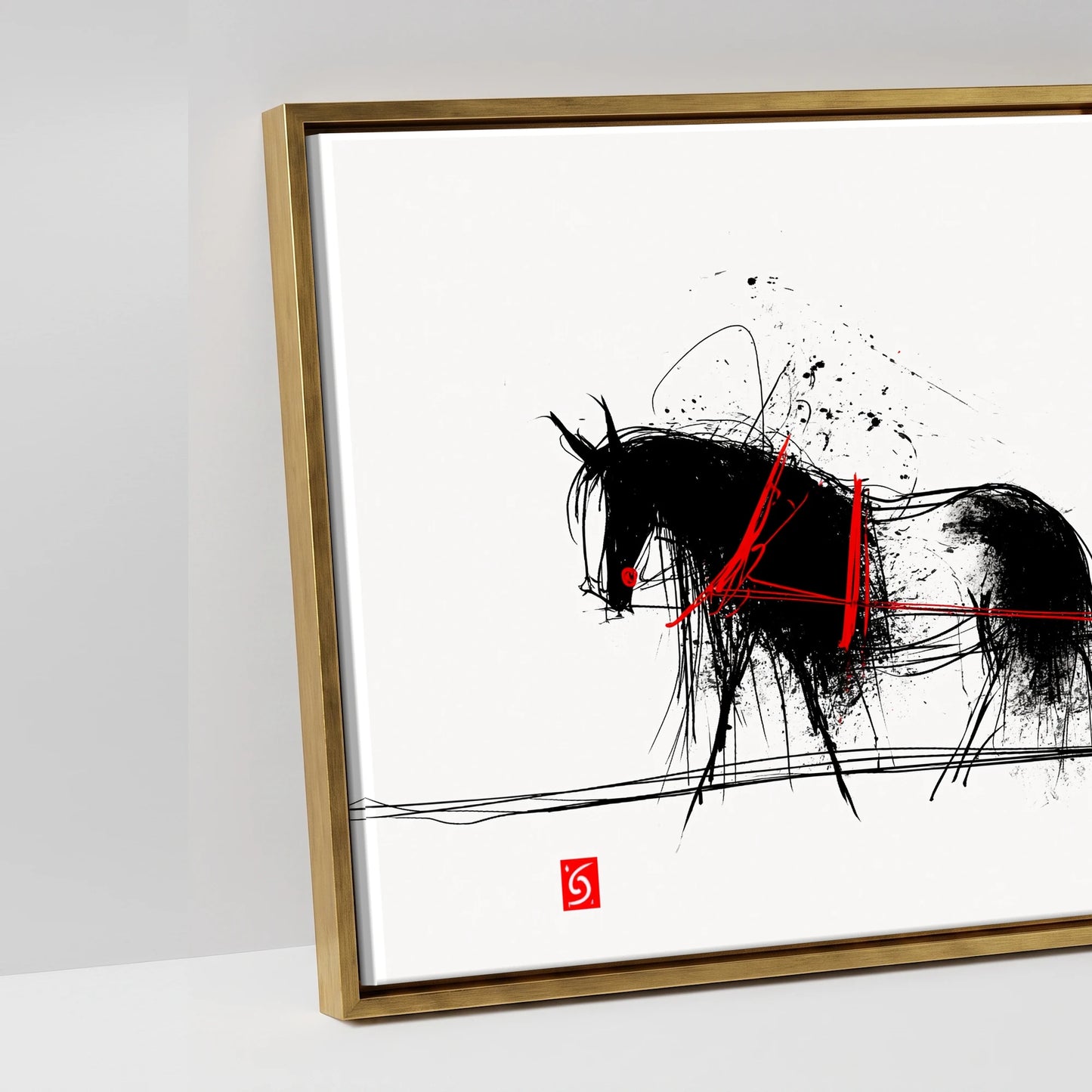 Crimson Ink Drive - artwork detail in an antique gold float frame