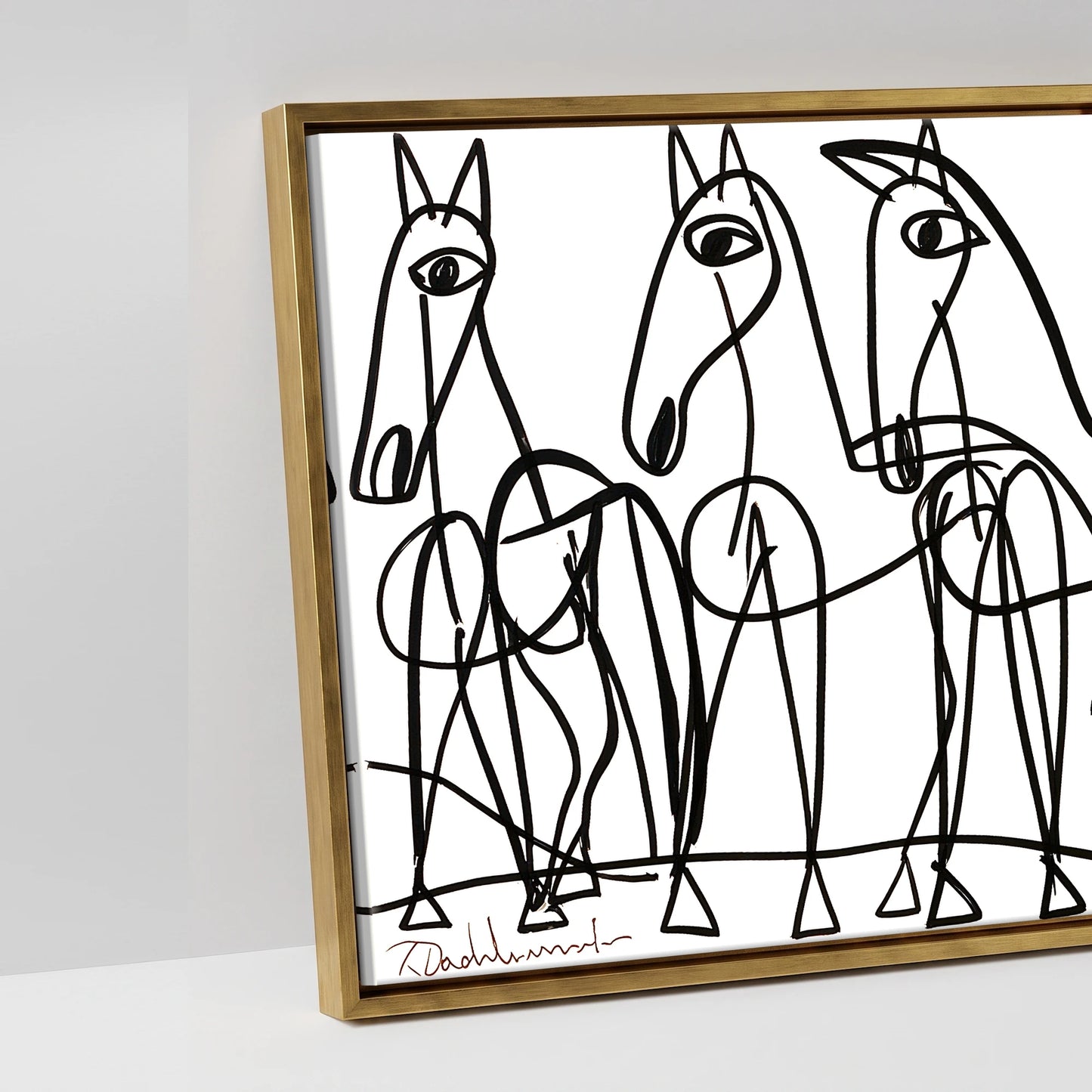 The Line Drawn Herd - artwork detail in an antique gold float frame