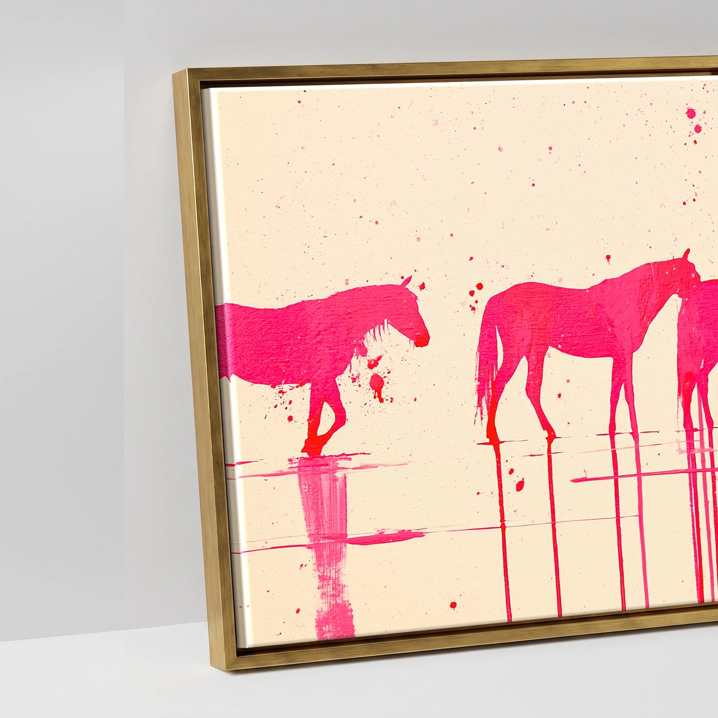 Magenta Equine Wash - artwork detail in an antique gold float frame