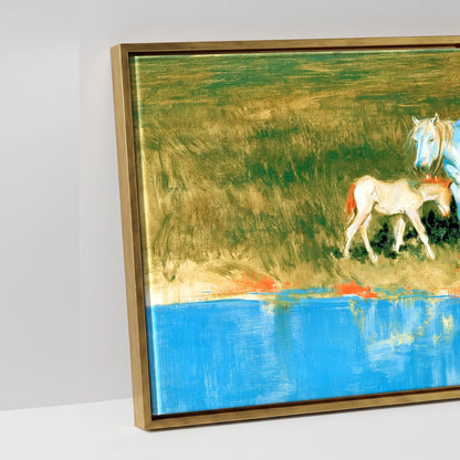 Vivid Waterside Herd - artwork detail in an antique gold float frame