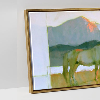 Pastel Mountain Light - artwork detail in an antique gold float frame