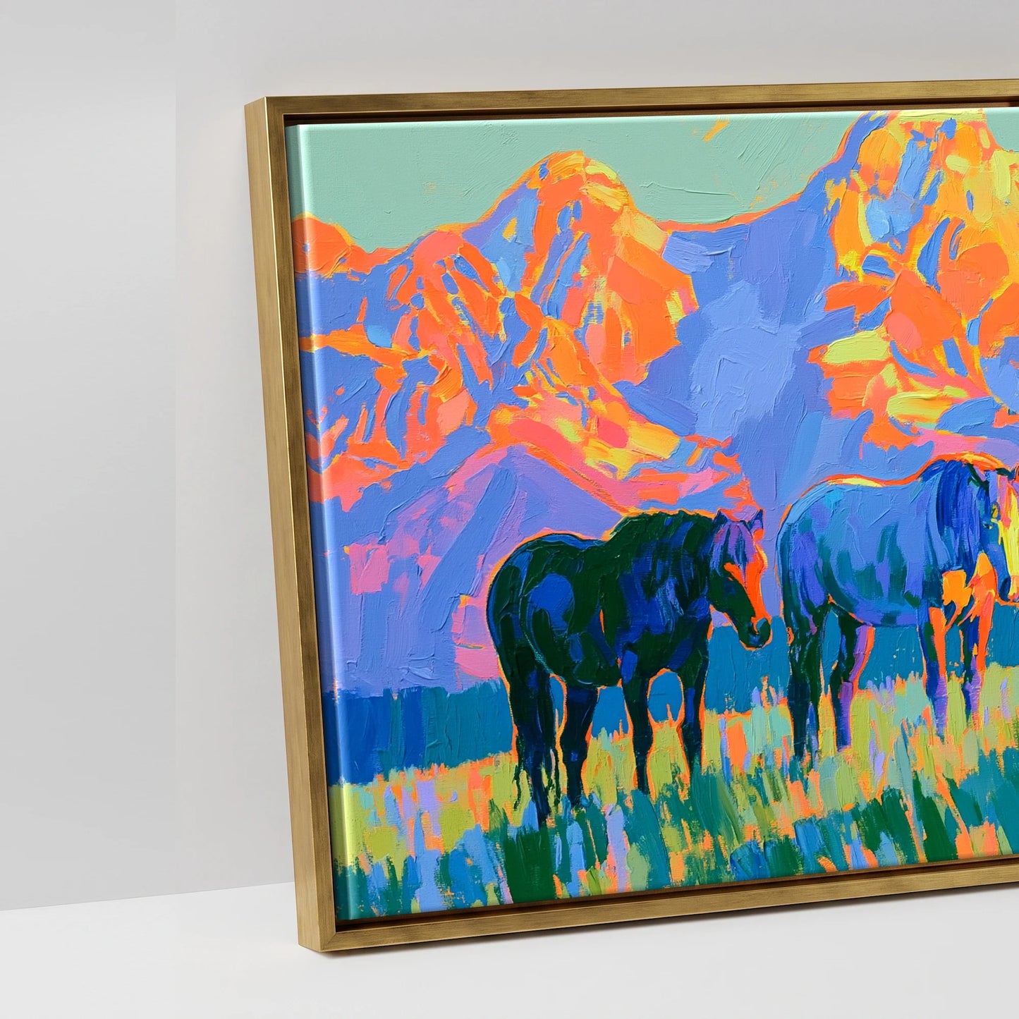 Painted Mountain Pasture - artwork detail in an antique gold float frame