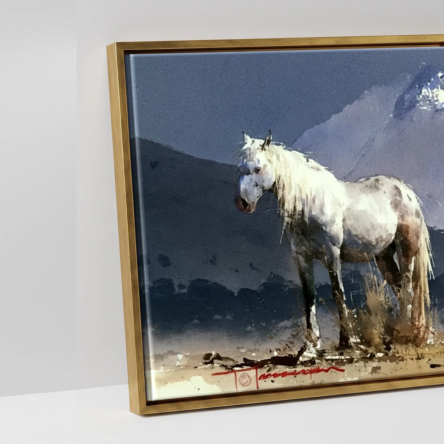 Mountain Solitude - artwork detail in an antique gold float frame