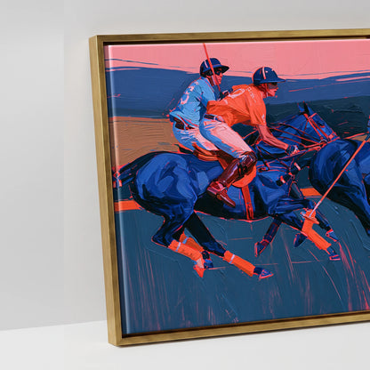 Vibrant Polo Charge - artwork detail in an antique gold float frame