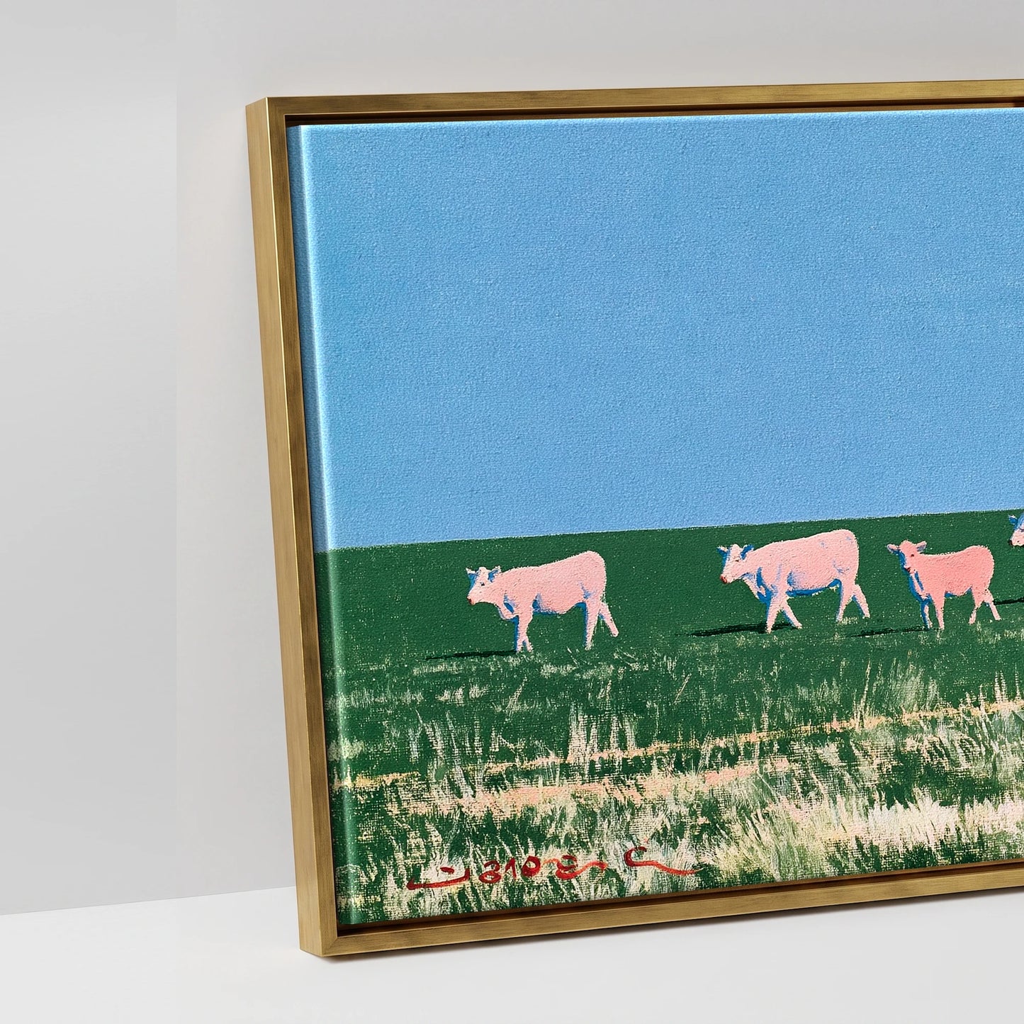 Big Sky Drover - artwork detail in an antique gold float frame