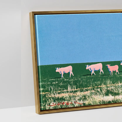 Big Sky Drover - artwork detail in an antique gold float frame