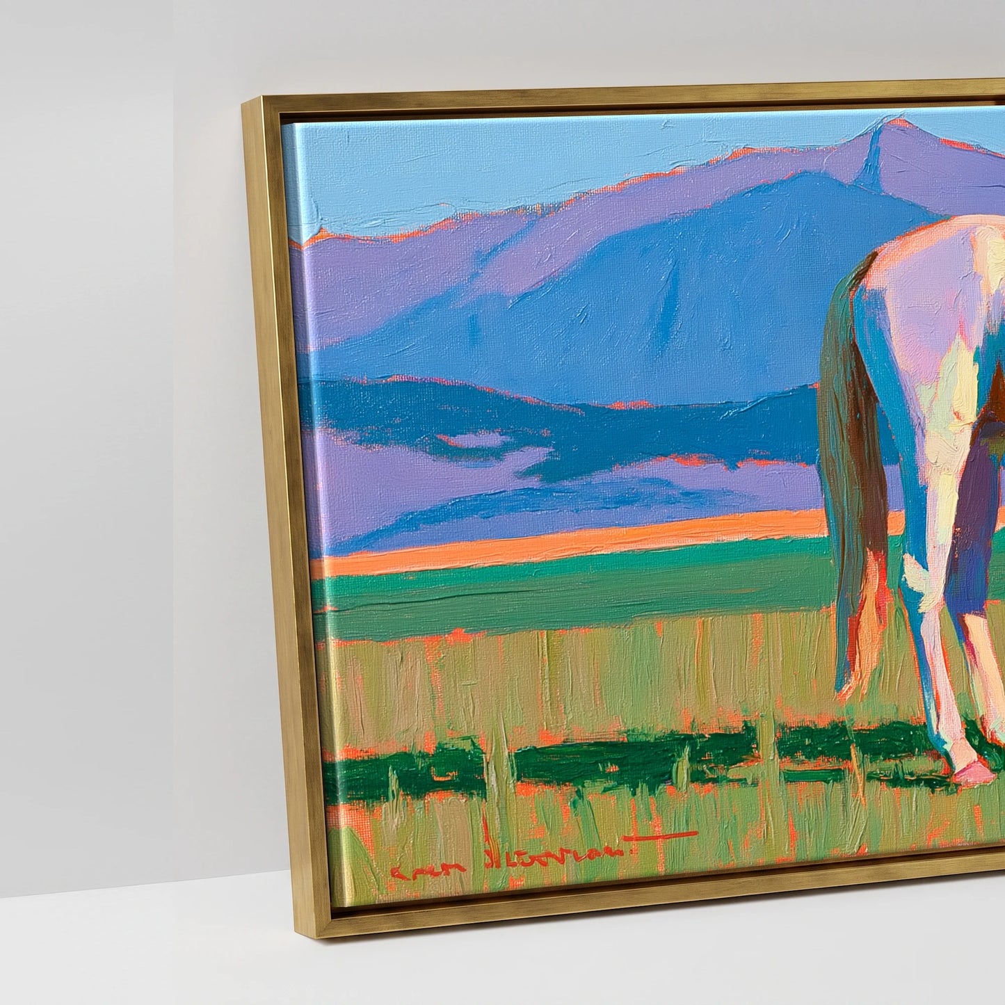 Vivid Mountain Pasture - artwork detail in an antique gold float frame