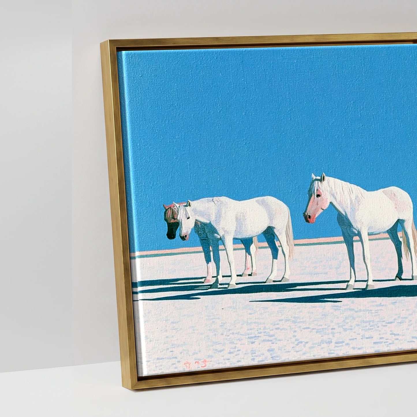 Silent Greys Beneath Azure - artwork detail in an antique gold float frame