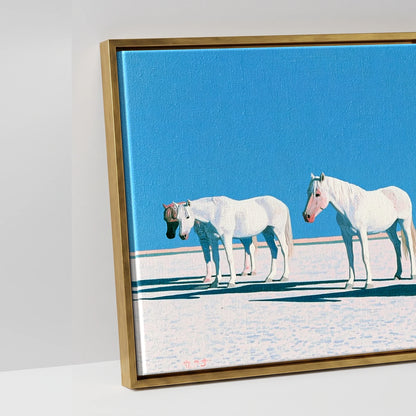 Silent Greys Beneath Azure - artwork detail in an antique gold float frame
