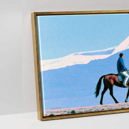 Beneath Vast Peaks - artwork detail in an antique gold float frame