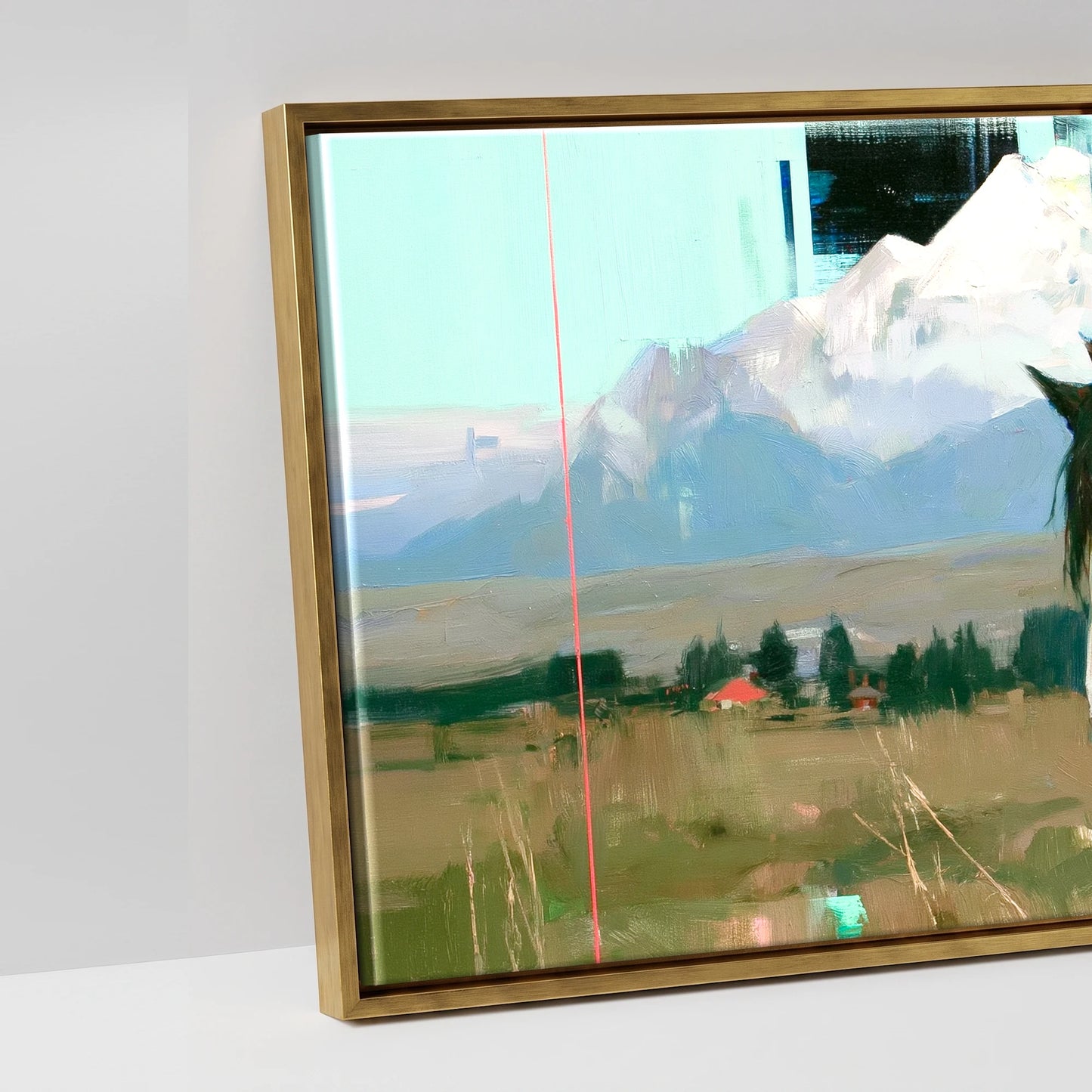 Midnight Coat Beneath Peaks - artwork detail in an antique gold float frame