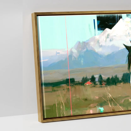 Midnight Coat Beneath Peaks - artwork detail in an antique gold float frame