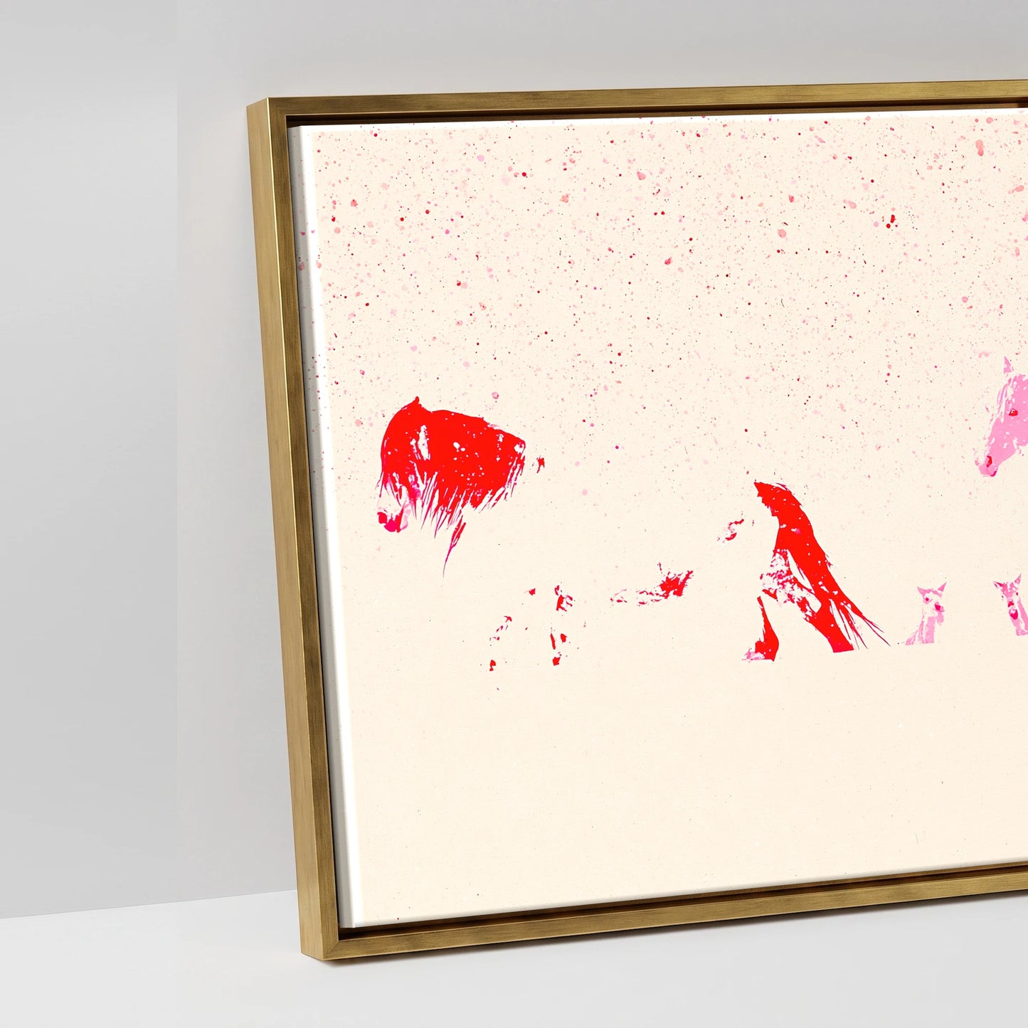 Crimson Ink Procession - artwork detail in an antique gold float frame