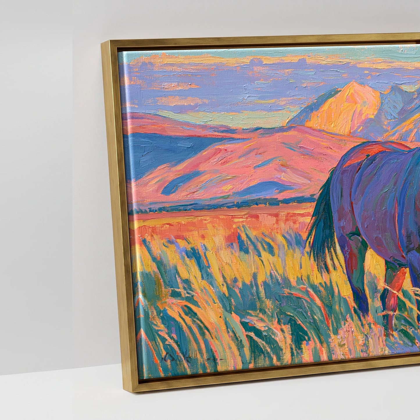 Vibrant High Country Grazing - artwork detail in an antique gold float frame
