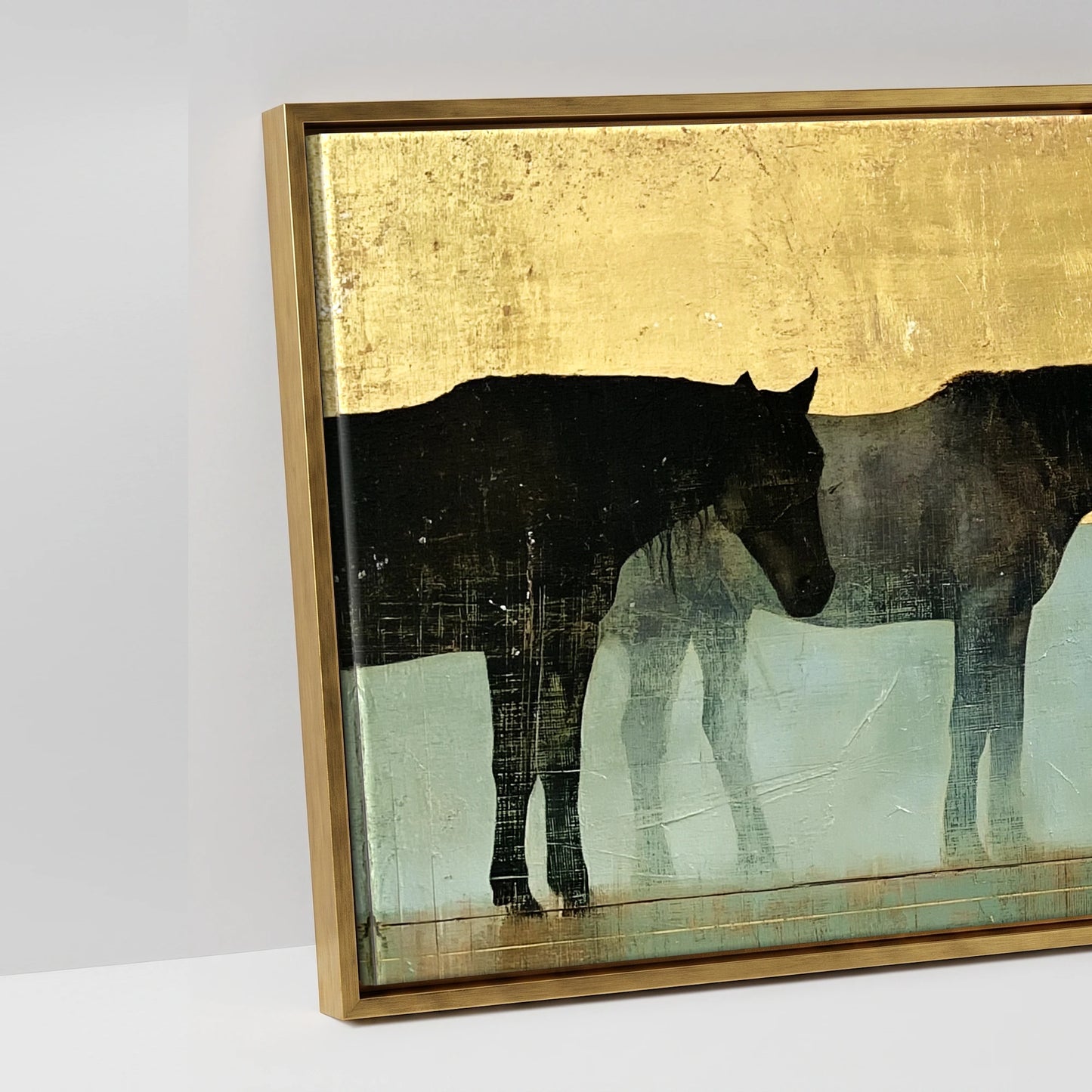 Gilded Equine Shadows - artwork detail in an antique gold float frame