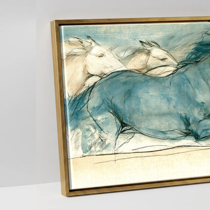 Azure Stride - artwork detail in an antique gold float frame
