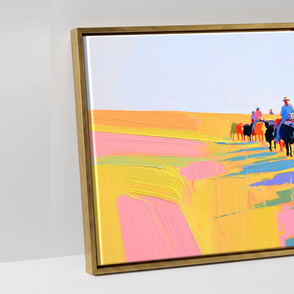 Painted Western Range - artwork detail in an antique gold float frame
