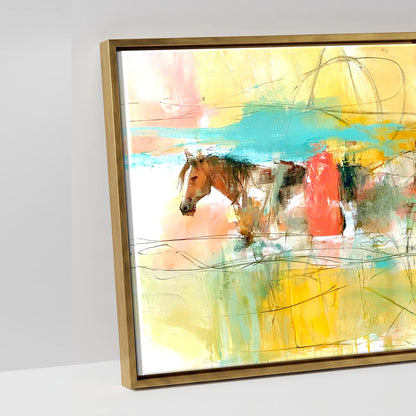 Vibrant Herd Crossing - artwork detail in an antique gold float frame