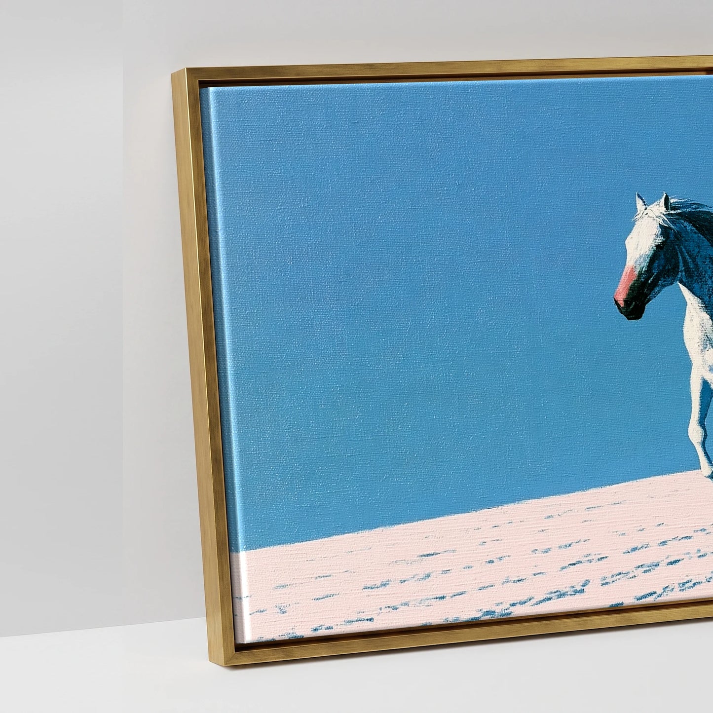 Azure Winter Gallop - artwork detail in an antique gold float frame