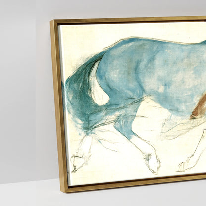 Azure Mare and Foal - artwork detail in an antique gold float frame