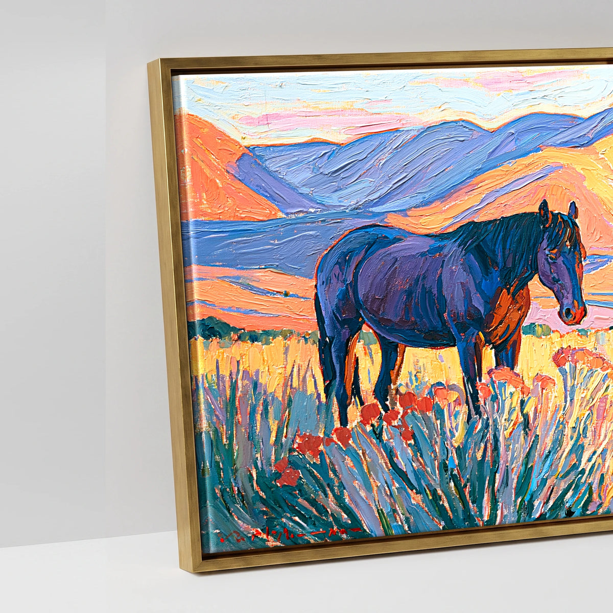 Vibrant Mountain Pasture - artwork detail in an antique gold float frame