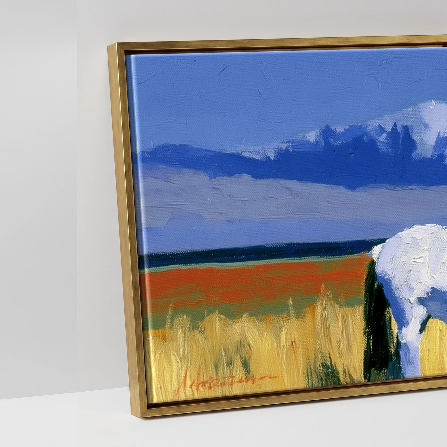 Vibrant Alpine Pasture - artwork detail in an antique gold float frame