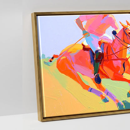 The Polo Charge - artwork detail in an antique gold float frame