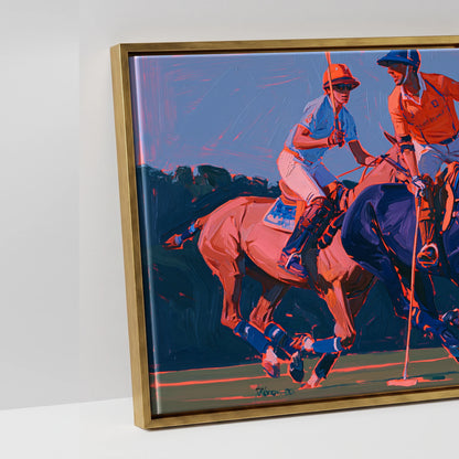 Vibrant Polo Charge - artwork detail in an antique gold float frame