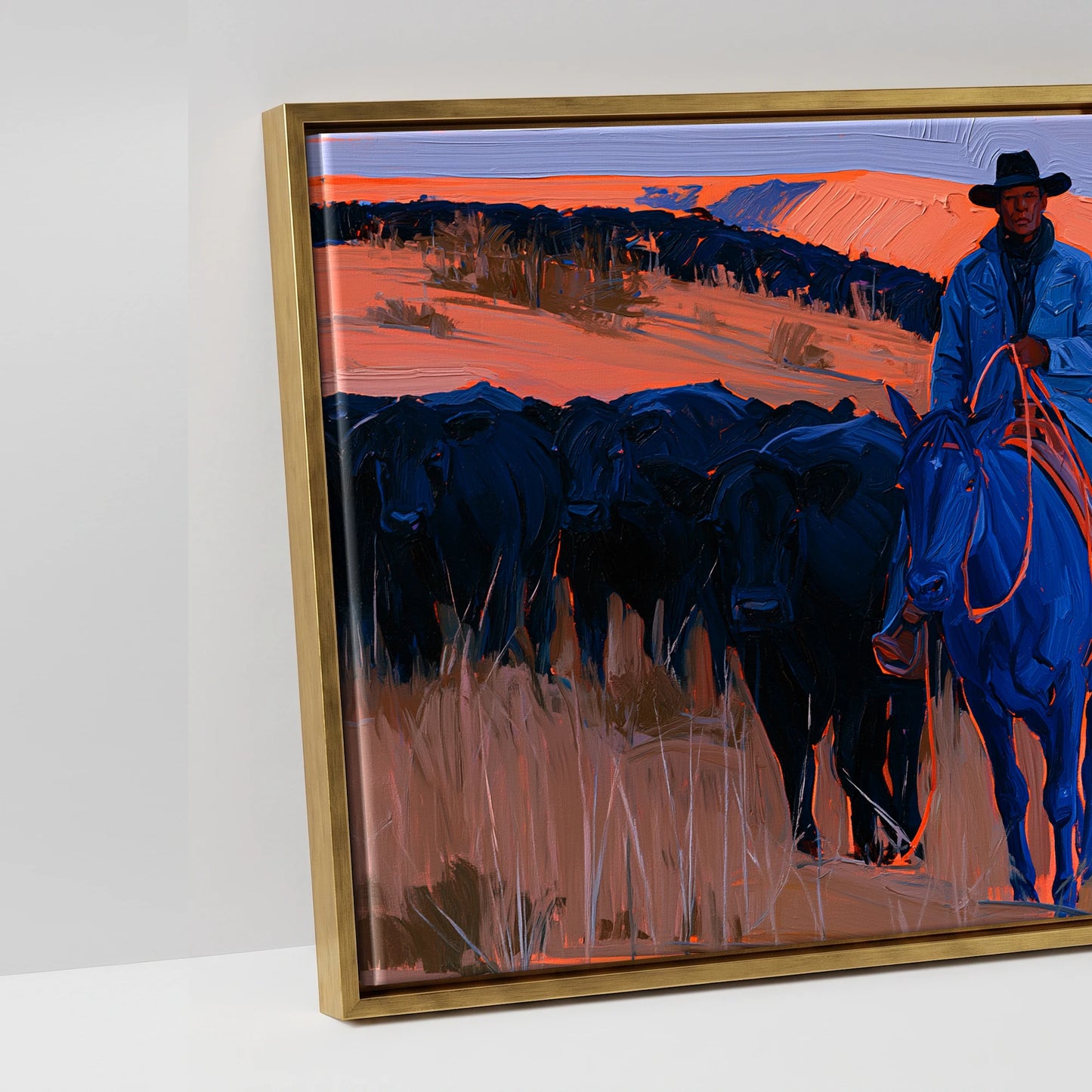 Indigo Western Trail - artwork detail in an antique gold float frame