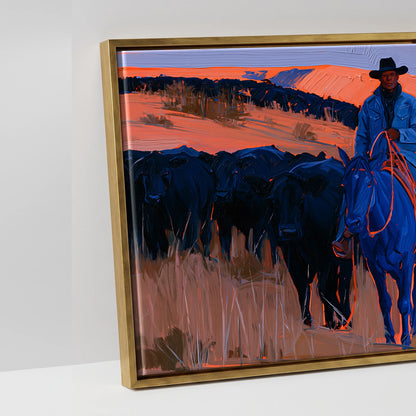 Indigo Western Trail - artwork detail in an antique gold float frame