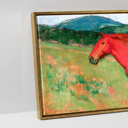 The Crimson Gallop - artwork detail in an antique gold float frame