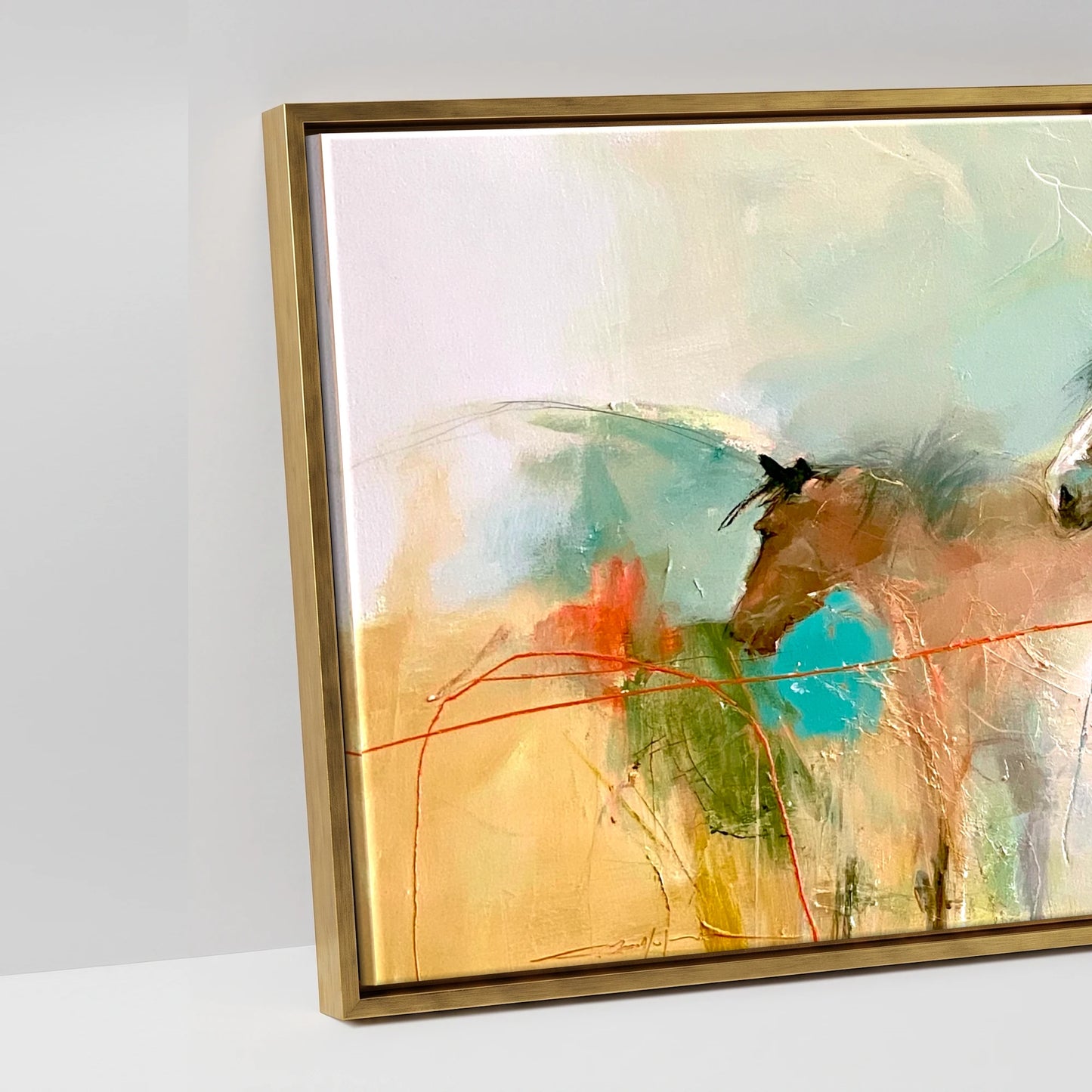 Expressive Equine Horizon - artwork detail in an antique gold float frame