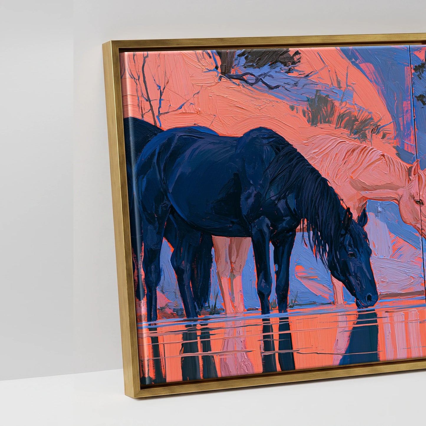 Indigo Herd in Winter Light - artwork detail in an antique gold float frame