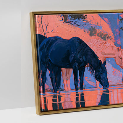 Indigo Herd in Winter Light - artwork detail in an antique gold float frame
