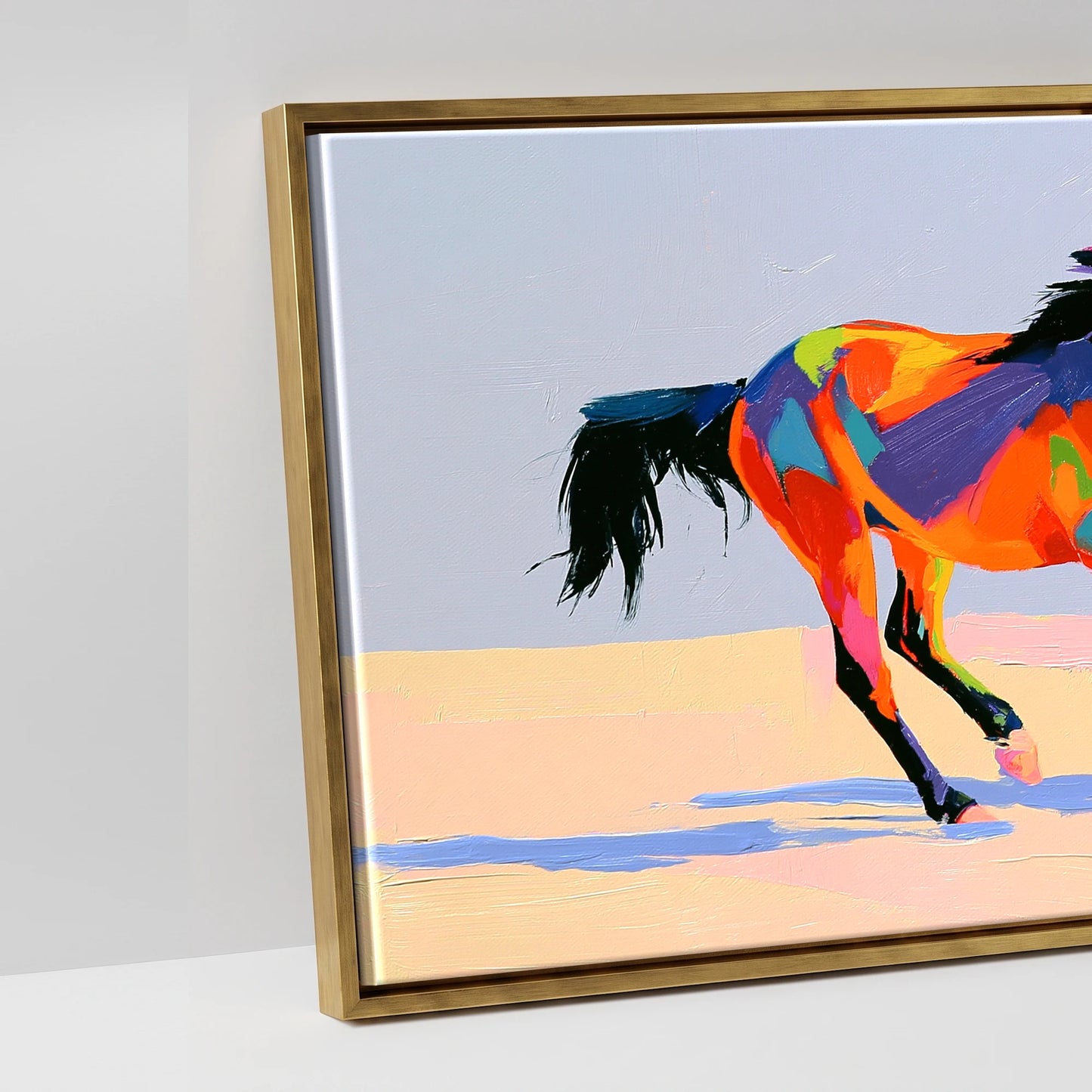 Vivid Stride - artwork detail in an antique gold float frame