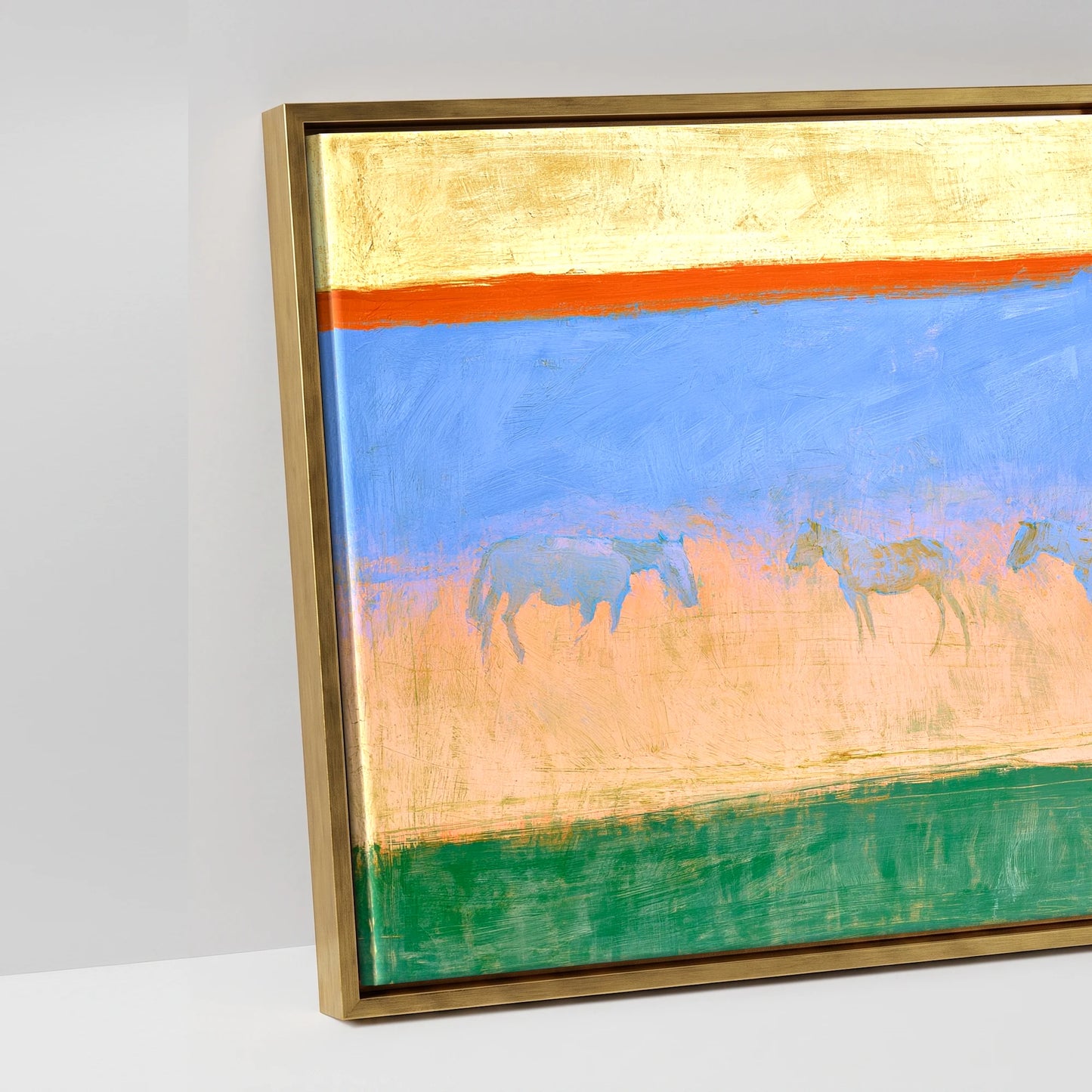 Cobalt Horizon Herd - artwork detail in an antique gold float frame