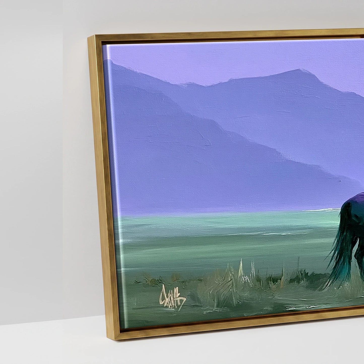 Dusk On The Violet Plain - artwork detail in an antique gold float frame