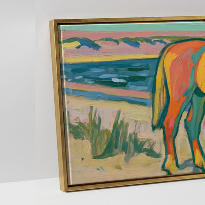 Vibrant Coastal Equine - artwork detail in an antique gold float frame
